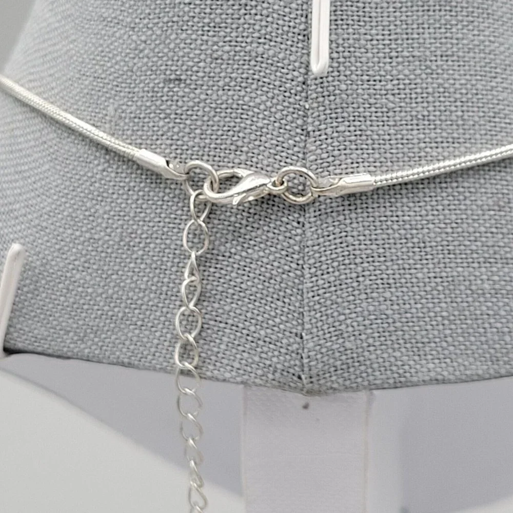 KC Blue Stone Rectangle Pendant Necklace Earrings Fashion Set Blue Silver Tone - Picture 6 of 12